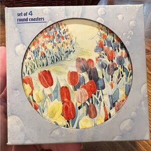 VTG Cape Shore Stone Coasters Tulips Floral Design Set Of Four NIB